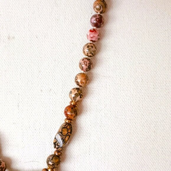 Knotted Jasper Bead Necklace 24" Gold Beads Large Disk Pendant Fish Hook Clasp - Picture 7 of 8